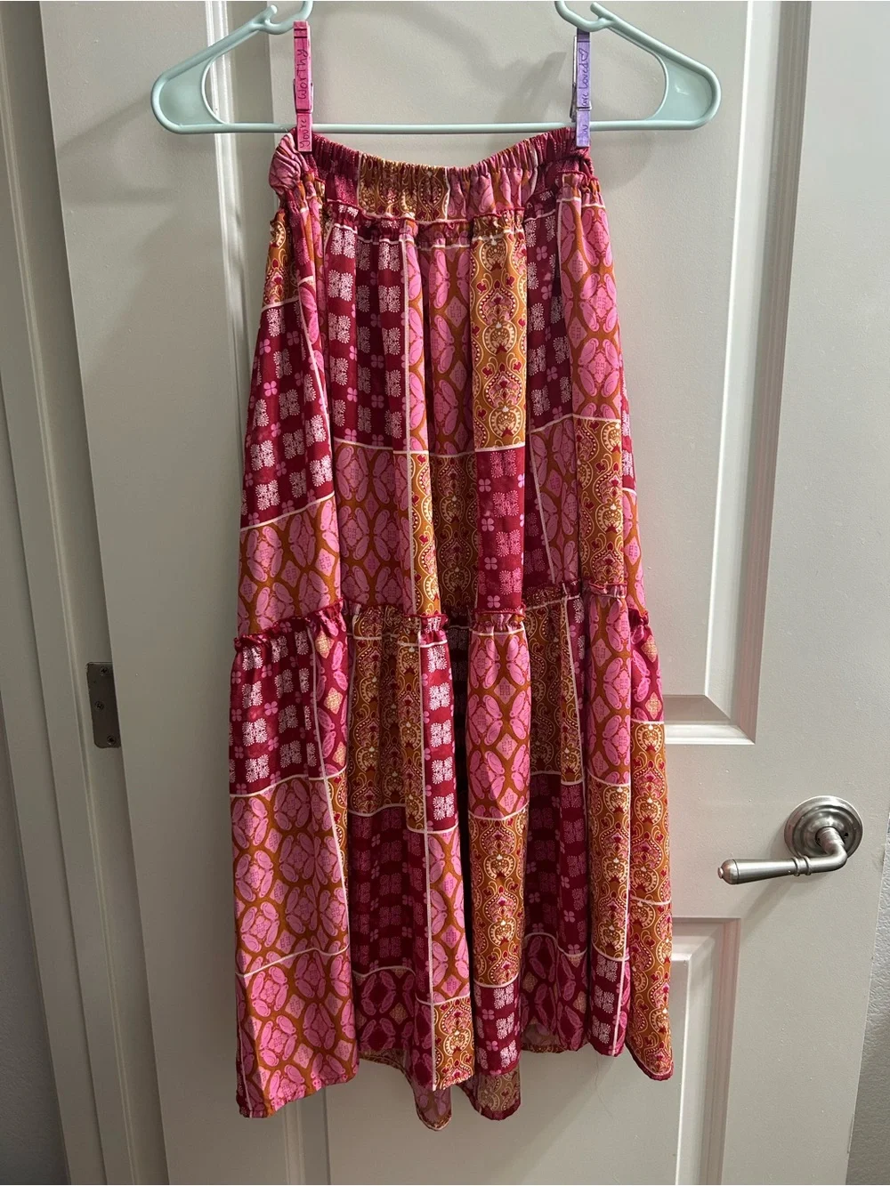 Women’s Pink Patchwork Tiered Maxi Skirt